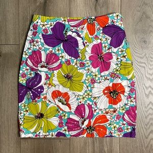 Vanity Petites 70’s Vibrant Psychedelic Large Floral Print w/ Sequins Mini Skirt